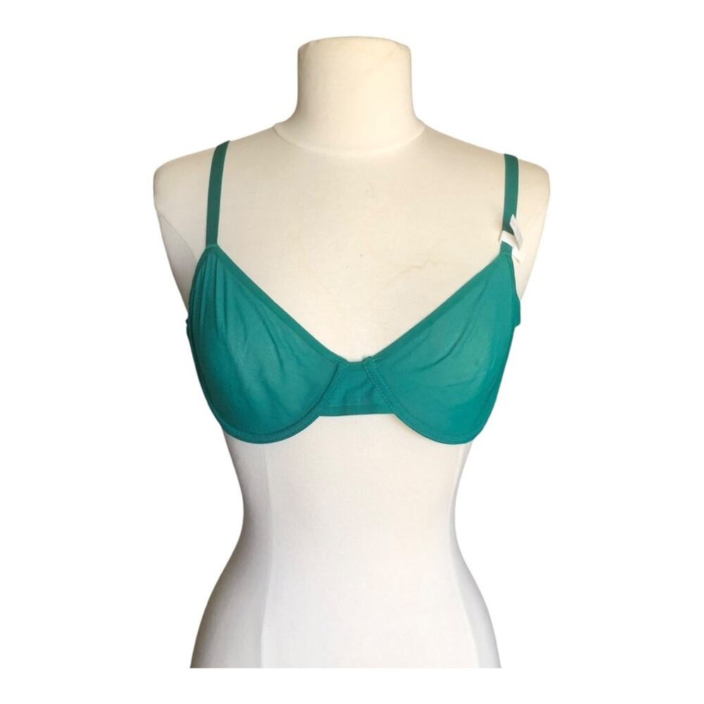 SMOOTHEZ by Aerie Mesh Unlined Balconette Bra Green Envy Sheer Underwire 36C NWT